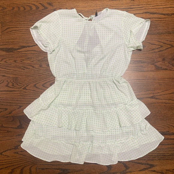 H&M green & white checkered tiered dress - Picture 3 of 7